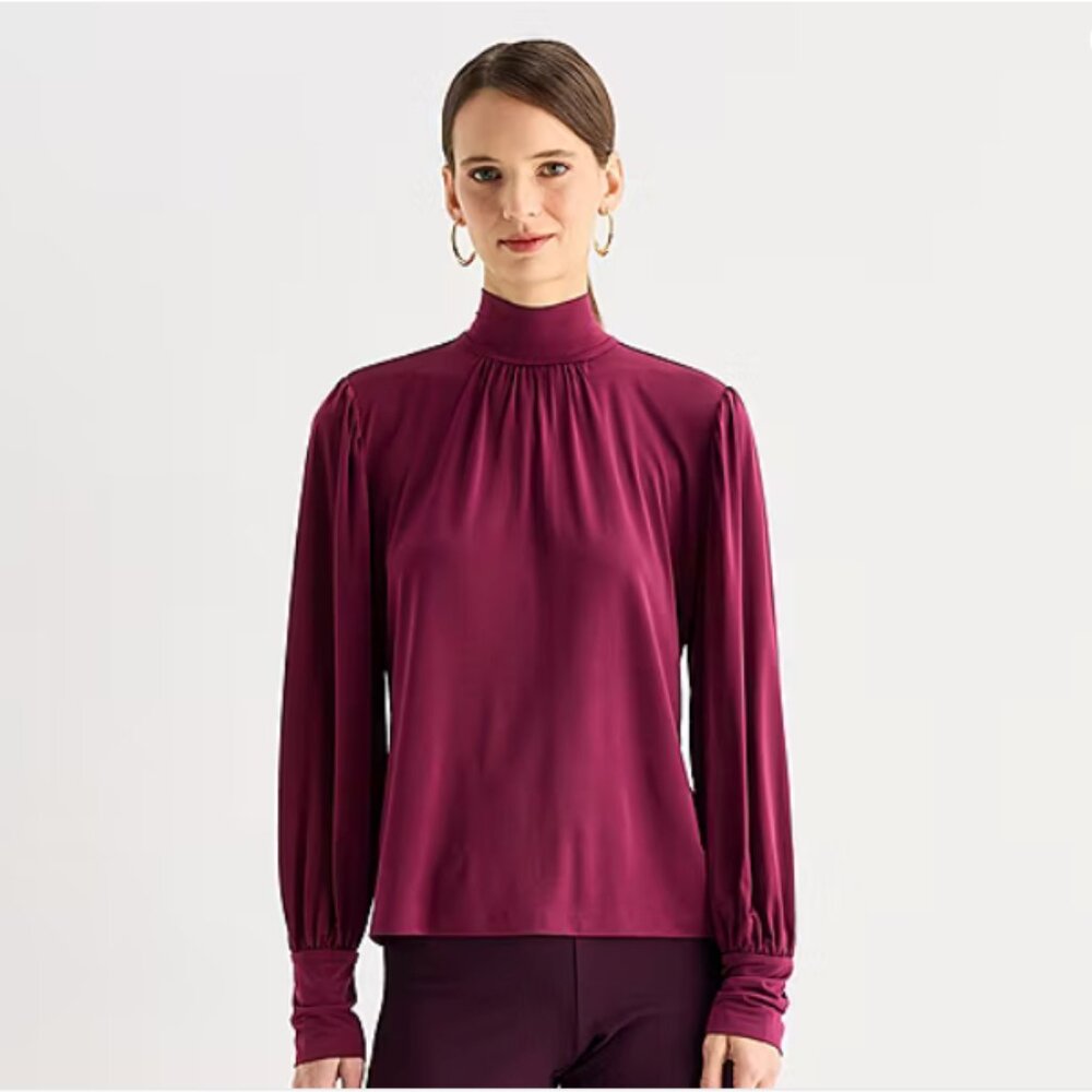 Ann Taylor Petite Shirred Mock Neck Top*